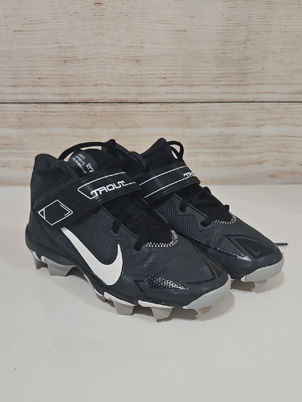 Nike Kids Black White Cleats with Strap 3